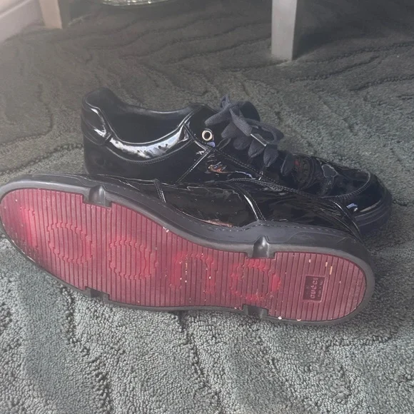 Gucci Black Patent Leather GG Low Top Sneakers